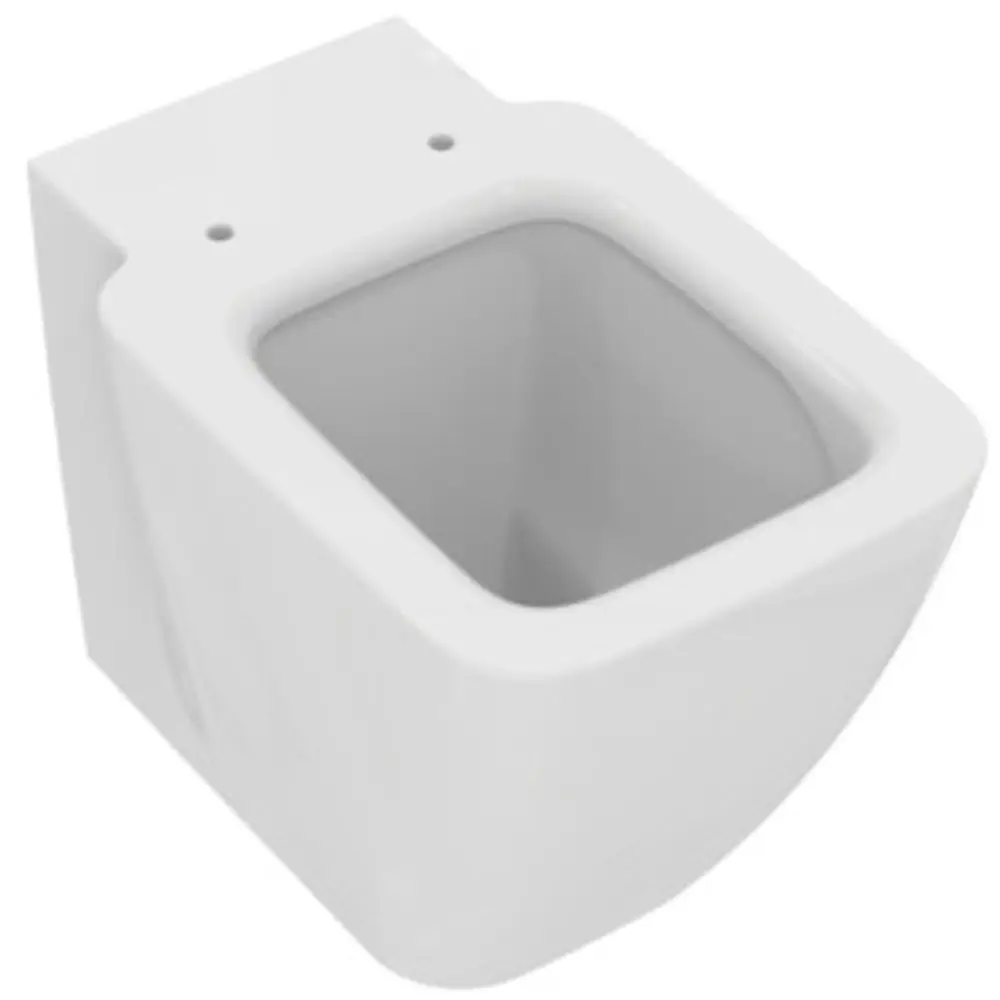 Weißes Stand-WC von Ideal Standard mit glatter Oberfläche. Die Form ist rechteckig und modern, geeignet für wandnahen Einbau.